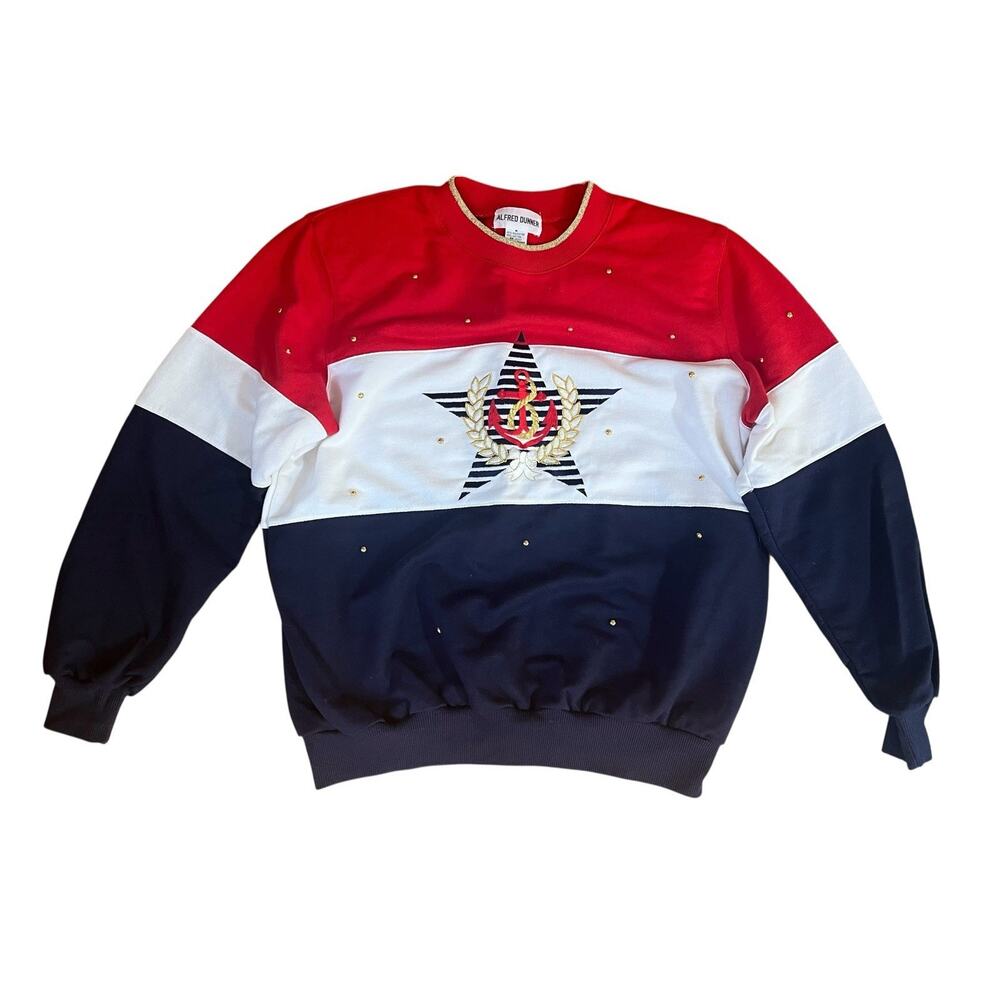 Vtg Alfred Dunner Women's Sweatshirt Nautical Medium Pullover Embroidery Anchor